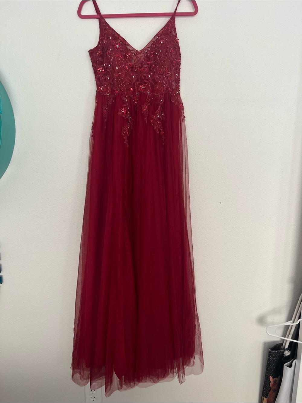 JJs House Red Sequin Lace Evening Dress